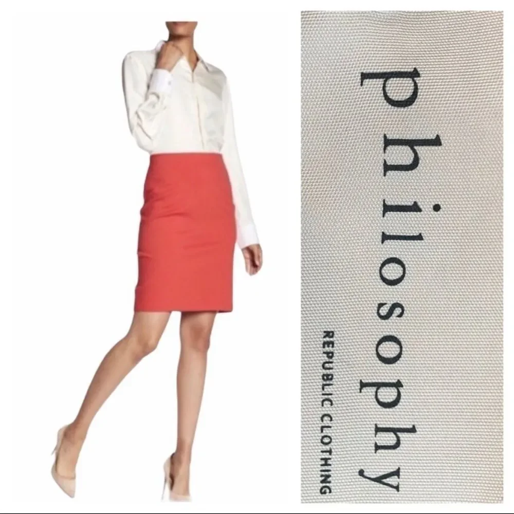 Philosophy blazing Red Coral Knit‎ Pencil Skirt